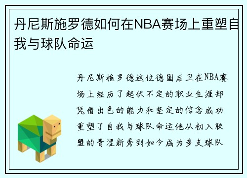 丹尼斯施罗德如何在NBA赛场上重塑自我与球队命运