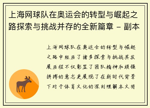 上海网球队在奥运会的转型与崛起之路探索与挑战并存的全新篇章 - 副本